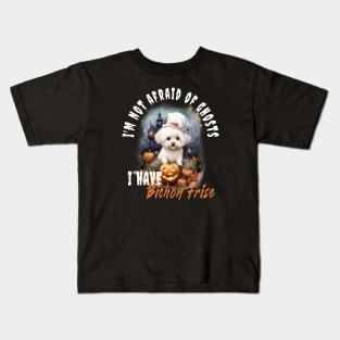 Bichon Frise Dog Ghost Guardian Vintage Halloween Funny Kids T-Shirt